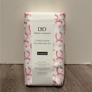 Pink Hearts & Bows Satin Pillowcases- Set of 2 Standard Cases- NWT